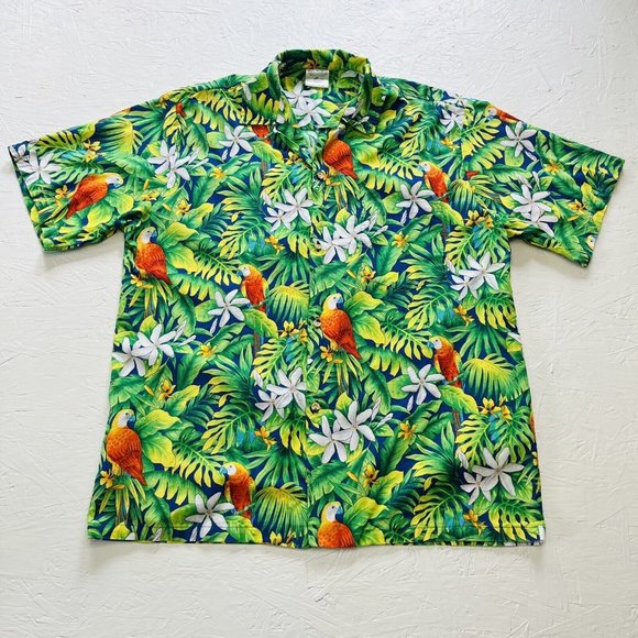 Vintage Hana Fashion Hawaiian Shirt - Size Large - Parrots Floral Made Hawaii - Picture 1 of 7